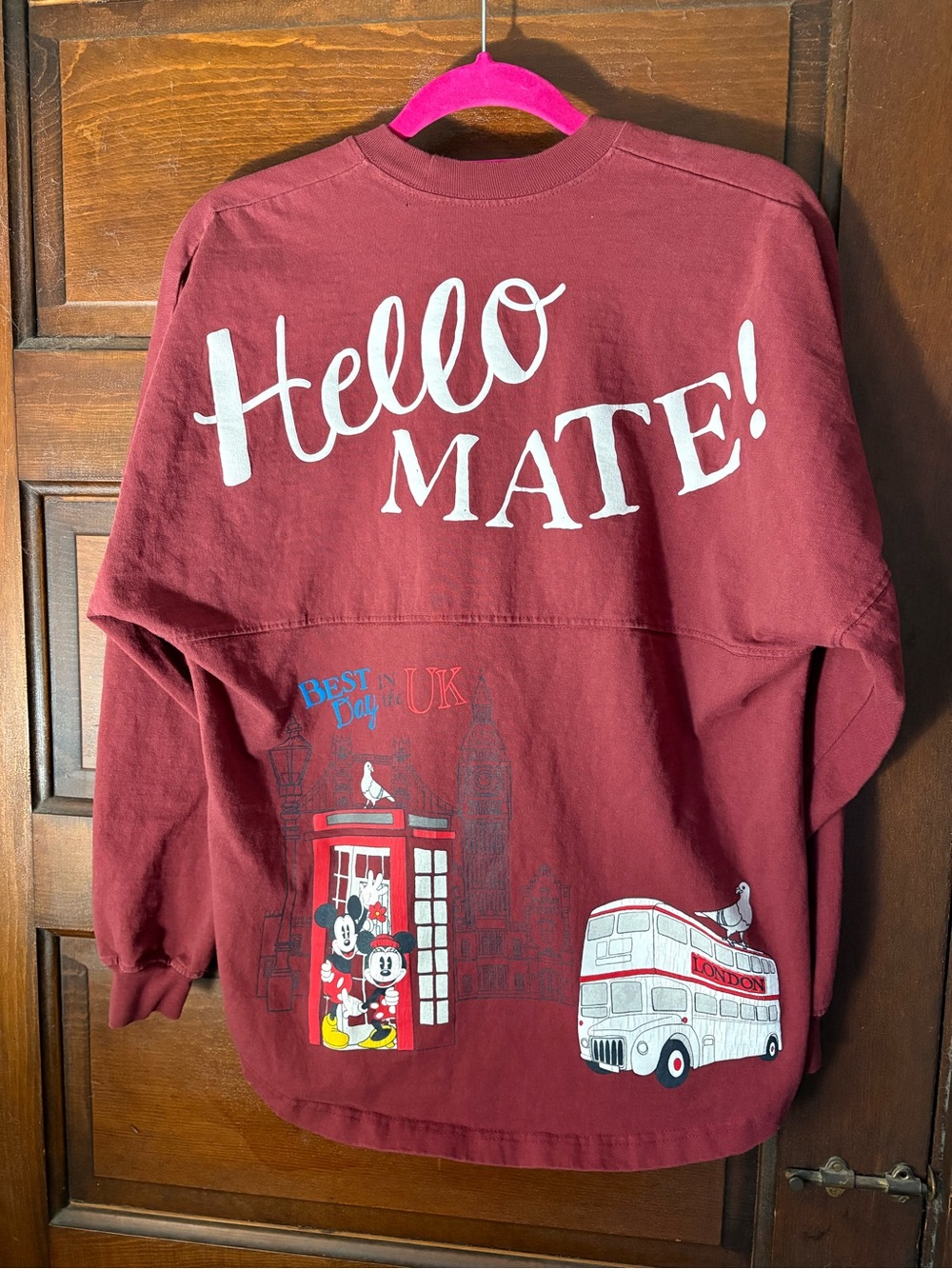 Disney Crewneck Spirit Jersey Sweatshirt in Burgundy with Mickey Graphic